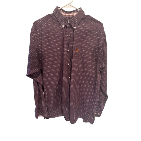 Ariat Mens Wrinkle-Free Long Sleeve Button-Up Shirt Purple M Western Work Cowboy - Picture 2 of 12